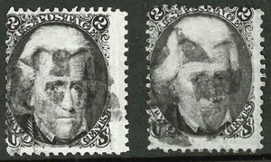 Sc #73 & 87 Grill & No Grill Fancy Cancel 2 Cent Jackson 1861-1868 US 93E34 - Picture 1 of 2