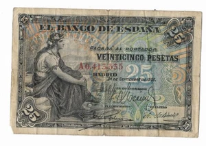 ESPAÑA: 25 PESETAS ALFONSO XII (ALEGORIAS). AÑO 1906. SERIE A. RC+. ESCASO. - Foto 1 di 2