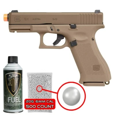 Umarex Glock 19X Airsoft Pistol, Gas Blowback, Green Gas & BB Bundle (2276328)