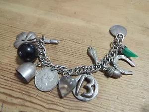CORO Chunky Lucky Charm Bracelet, 4 Leaf Clover, 13, Mustard Seed, Circa 1950's - Picture 1 of 6