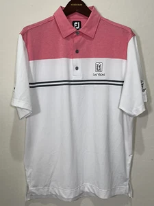 FootJoy Performance Golf Shirt Polo Mens Size Medium White Pink TPC Las Vegas - Picture 1 of 11