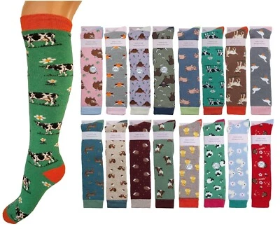 FEATHERS & FLUFF 2 Pairs Ladies Knee High Fully Cushioned Cotton Long Wellington Boot Welly Socks