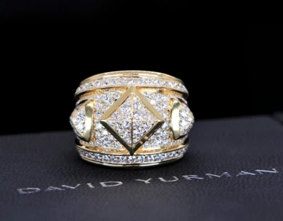 $12,500 David Yurman 18K Yellow Gold Pave Diamond Modern Renaissance Ring Band - Image 1 of 4