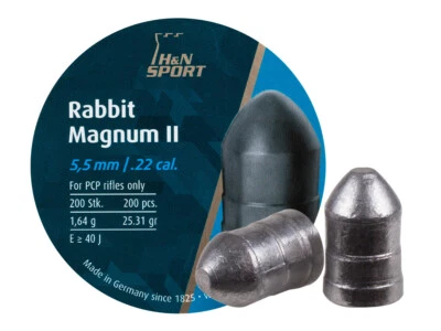 Pelotas de ar cilíndricas calibre .22 H&N Rabbit Magnum II 200 unidades ALEMANHA - Imagem 1 de 3
