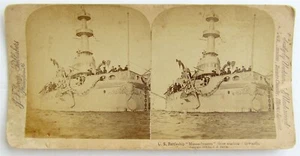 US BATTLESHIP MASSACHUSETTS ANTIQUE STEREO PHOTO stereoview - Picture 1 of 2
