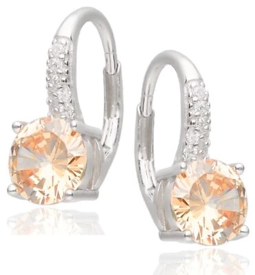 Champagner Runde Zirkonia Brisuren 925 Silber Rhodiniert Damen Creolen Ohrringe - Bild 1 von 4