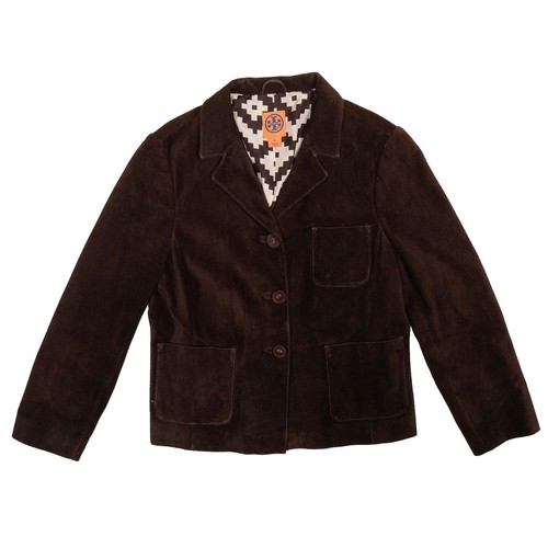 Giacca blazer Tory Burch marrone scamosciato fodera seta donna taglia 10 pelle