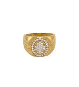 14k Gold CZ Yellow Gold Oval Men’s Statement Ring Authentic Size 10 - Picture 1 of 4