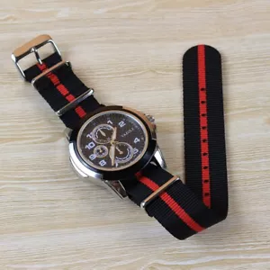 Single Pass Striped 22 20mm Black Nylon Diver Watch Band J. Bond Military Style - Picture 1 of 18