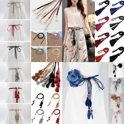 Women Belt Style Candy Color Waist Chain Hemp Rope Braided Big Pearl Dress Be ! - Image 1 of 4