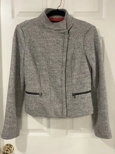 GAP Damen grau Tweed Moto Wollmischung rot gefüttert Jacke Reißverschluss mit Taschen Gr. S - Bild 1 von 20