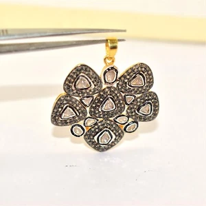 Diamante Naturale Ciondolo 925 Argento Sterling Polki Pavé di Regalo Natale - Foto 1 di 5