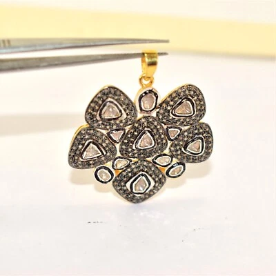 Diamante Naturale Ciondolo 925 Argento Sterling Polki Pavé di Regalo Natale - Immagine 1 di 4