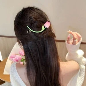 Women Hair Accessories Korean Style Hairpin Flower Side Clip Tulip Hair Clip - Picture 1 of 9