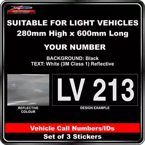 Hi Vis Light Vehicle Call Number/ID Class 1 (Black/White) - 3 Sticker - Picture 1 of 5