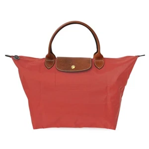 SALE LONGCHAMP Top Handle Bag LE PLIAGE GREEN Tote Foldable TOMATO M Size NEW - Picture 1 of 9