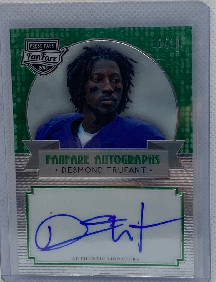 DESMOND TRUFANT 2013 PRESS PASS FANFARE GREEN ON CARD AUTO RC #D 10/10 - Image 1 of 1