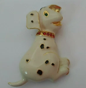 Vintage Dalmation Fire Dog Enamel Rhinestone Brooch Pin 2 inches W/ Box - Picture 1 of 6