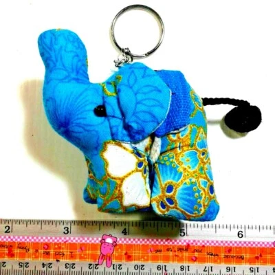 Blue vintage mini animal wild elephant handmade gift souvenir toy baby key ring  - Image 1 of 4