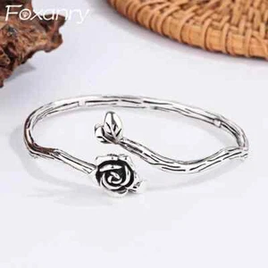 Vintage Blume Retro Rose Armreif Armreif 925 Sterling Silber Damen Schmuck Armband - Bild 1 von 24