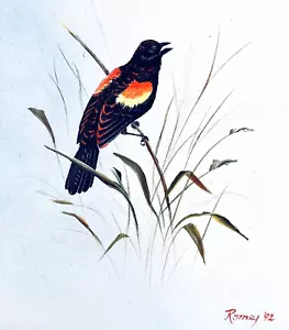 Original SF Artist Oil Painting 20" Red-Winged Blackbird Bob Ross Classmate 90s - Picture 1 of 6