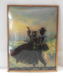 Reverse bemalte Silhouette Bild Paar tanzen konvex Blase Glas Kupfer Fra - Bild 1 von 6