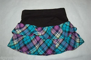 Girls Skort TURQUOISE PURPLE BLACK PLAID Silver Thread RUFFLED Two Tiered SIZE 5 - Picture 1 of 2