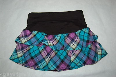 Falda corta para niñas TURQUESA PÚRPURA NEGRO CUADROS hilo plateado con volantes dos niveles TALLA 5 Foto 1 de 2