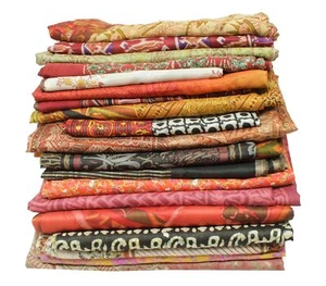 Wholesale Lot of 40 Vintage Saree 100% Pure Silk Craft Kimono Dress Decor Fabric - Picture 1 of 10