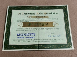 Rolex VINTAGE 1965 SUPERLATIVE CHRONOMETER GUARANTEE BOOKLET FILLED OUT ITALIAN  - Foto 1 di 6