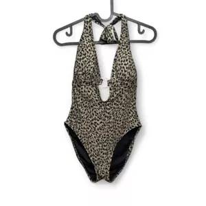 Michael Kors Leopard Animal Print Halter One Piece Swimsuit Women 8 Beach Summer - Picture 1 of 8