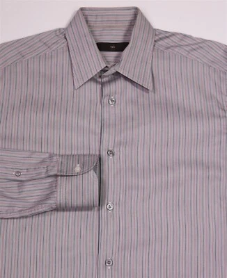 Z Zegna Dress Shirt 15.5-34/35 (39) Gray Black Red Stripe Cotton Italy Made - Image 1 of 4