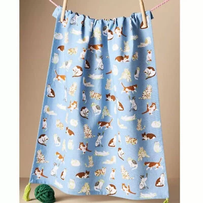 Anthropologie Gato Amor Plato Toalla Cocina Mano Té Azul Blanco Borlas Foto 1 de 4