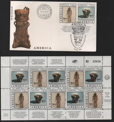 Venezuela: 1989; Scott 1434a in complete sheet of 5 pairs + F.D.C  VZ2508 - Image 1 of 2