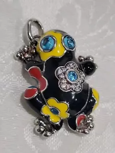 Belle Etoile Lucky Frog Pendant Classic 925 Sterling Silver ENAMELED/RHINESTONES - Picture 1 of 5