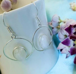 Pendientes de piedra lunar arco iris genuina, pendiente de plata de ley 925, pendientes boho ~ - Imagen 1 de 3
