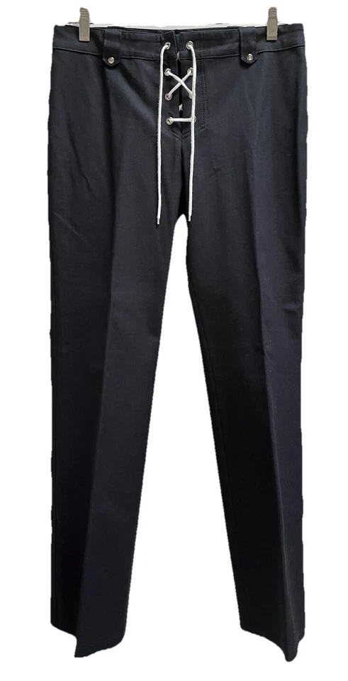 ESCADA Black Label Lace Up Navy Stretch Cotton Straight Leg Pants Slacks 38 US 8 - Image 1 of 4