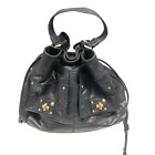 Juicy Couture Black Genuine Leather Hobo Shoulder Bag Purse Y2K Vintage Gold