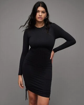 All Saints Womens Long Sleeve Dress Bethan Black Mini Slim Fit Stretch Bodycon - Image 1 of 4