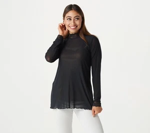 LOGO by Lori Goldstein Women's Top Sz 2XS (XXS) Sheer Mesh Mock Black A385387 - Picture 1 of 6