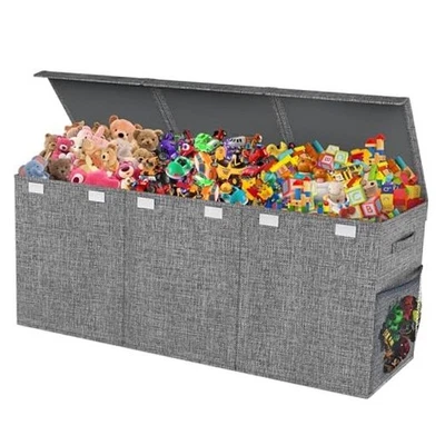 Caja de juguetes extra grande con tapas, plegable resistente almacenamiento de juguetes para niños gris Foto 1 de 4
