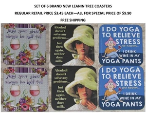 LEANIN TREE Set of 6 Coasters~Cork Backing~Each 3.75"x3.75"~As Pictured~ - Picture 1 of 1
