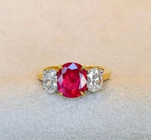 3.30Ct Natural Oval Cut Ruby Diamond Bridal Engagement Ring Real 14K Yellow Gold - Picture 1 of 7