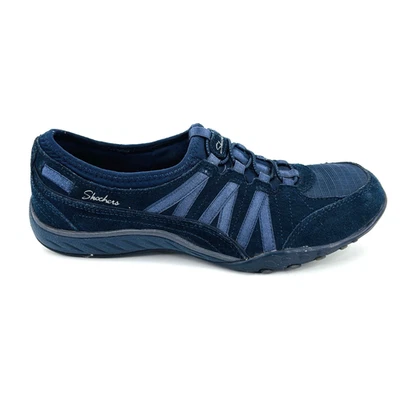 Mujer 7 Skechers Aliento Fácil Bolsas de Dinero Azul Gamuza Sin Cordones Tenis para Caminar Foto 1 de 4