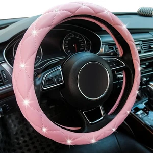Pink Steering Wheel Cover, Diamond Leather Bling Steering Wheel Cover, Anti-S... - Picture 1 of 7