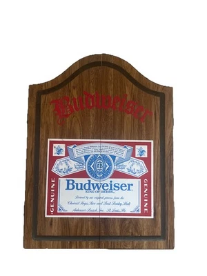 Vintage Budweiser dartboard cabinet dark wood made is usa 20x26 bars - Image 1 of 3