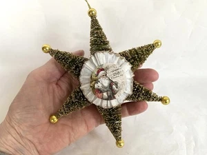 Bethany Lowe SANTA Claus 6" GRÜN Glitzer Flaschenbürste STERN Weihnachtsschmuck - Bild 1 von 3