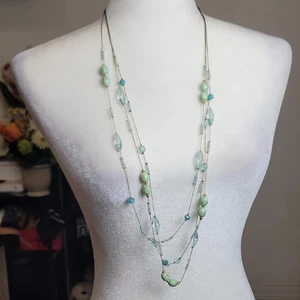 Elegant Green and Blue Beaded Necklace - Picture 1 of 3