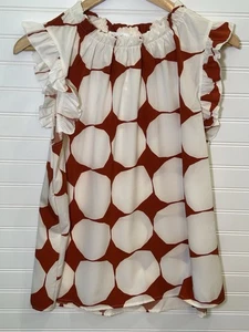 Ces Femme Mod Dot Blouse Orange Polka Dot Ruffle Cottagecore Size Medium NWT - Picture 1 of 8