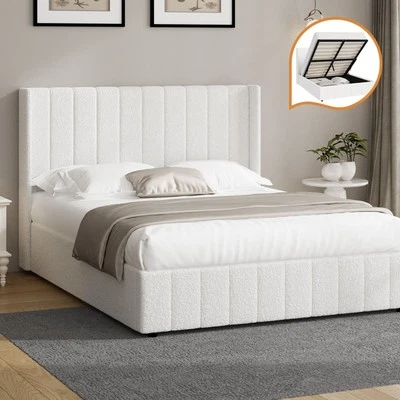 Oikiture Bed Frame Queen Double King Single Gas Lift Base with Storage Boucle - image 1 of 4